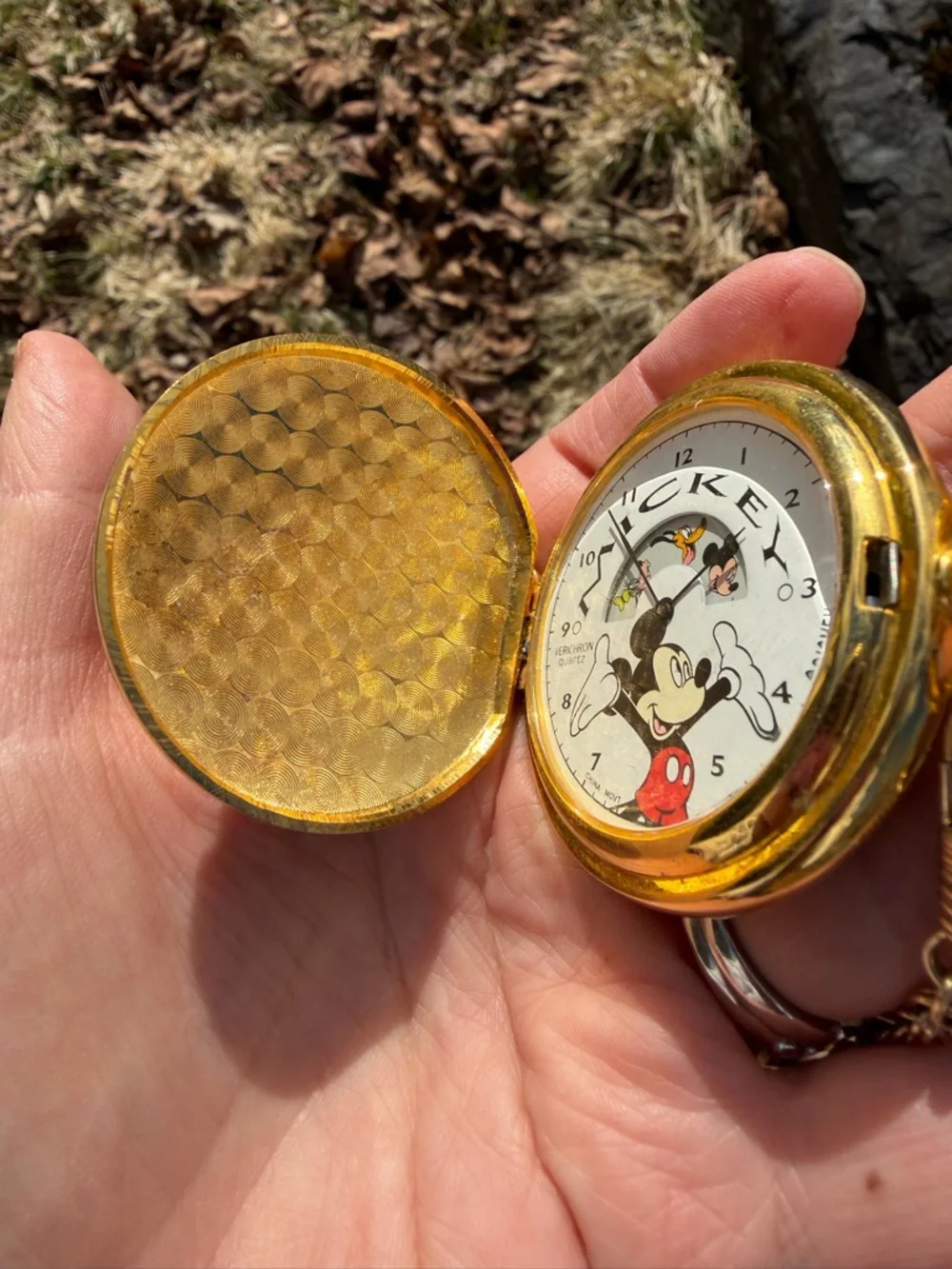 Vintage 90s Mickey Mouse Gold Pocket Watch Pendant